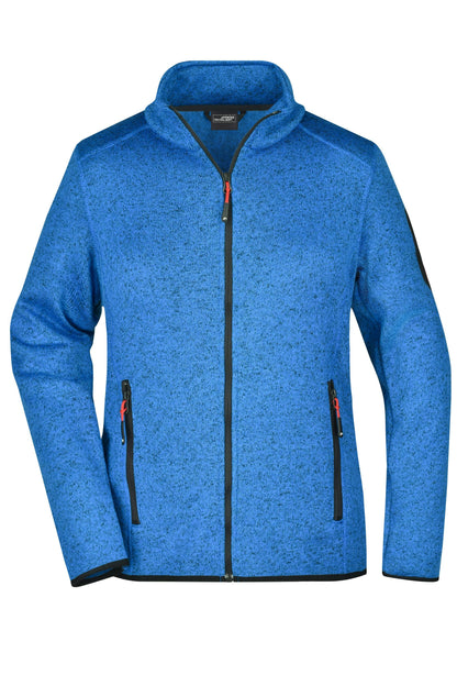 Ladies Knitted Fleece Jacket - Royal-melange/Red