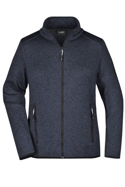 Ladies Knitted Fleece Jacket - Dark Grey Melange/Silver
