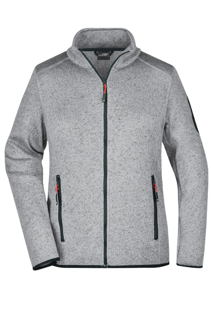 Ladies Knitted Fleece Jacket - Light Grey Melange/Red