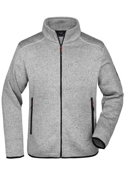 Men´s Knitted Fleece Jacket - Light Grey Melange/Red