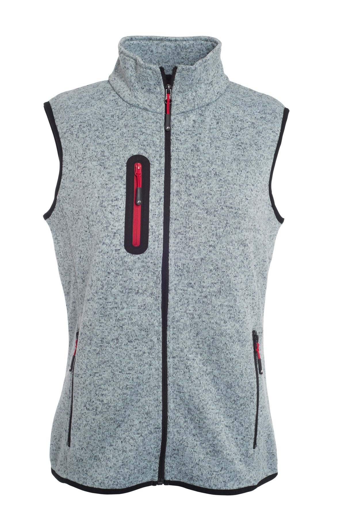 Ladies´ Knitted Fleece Vest - Light Grey Melange/Red