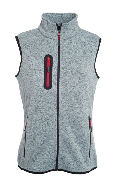 Ladies´ Knitted Fleece Vest - Light Grey Melange/Red