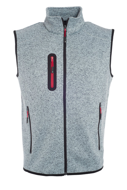 Men´s Knitted Fleece Vest - Light Grey Melange/Red