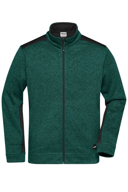 Men´s Knitted Workwear Fleece - Dark-green-melange/Black