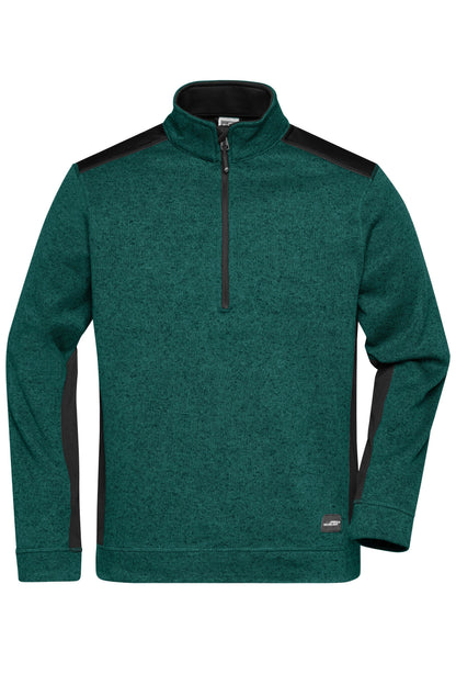Men´s Knitted Workwear Halfzip - Dark-green-melange/Black