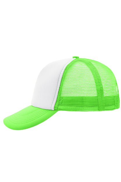 5 Panel Polyester Mesh Cap - White/Neongreen