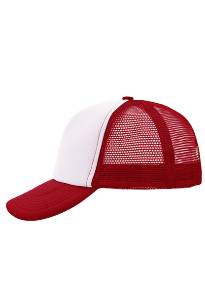 5 Panel Polyester Mesh Cap - White/Red
