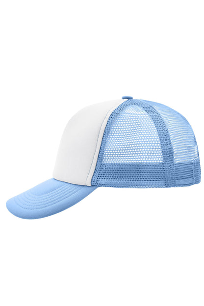 5 Panel Polyester Mesh Cap - White/Light Blue