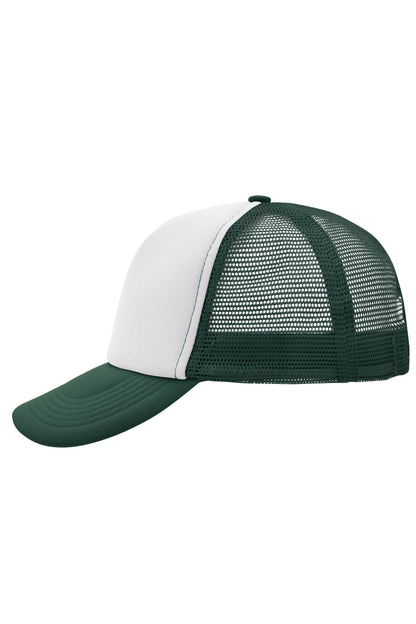 5 Panel Polyester Mesh Cap - White/Dark-green