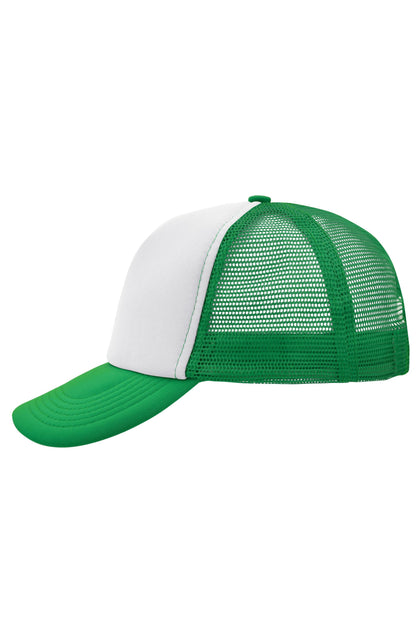 5 Panel Polyester Mesh Cap - White/Fern-green