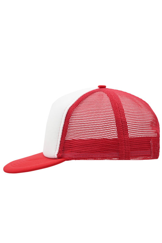 5 Panel Flat Peak Cap - White/Red