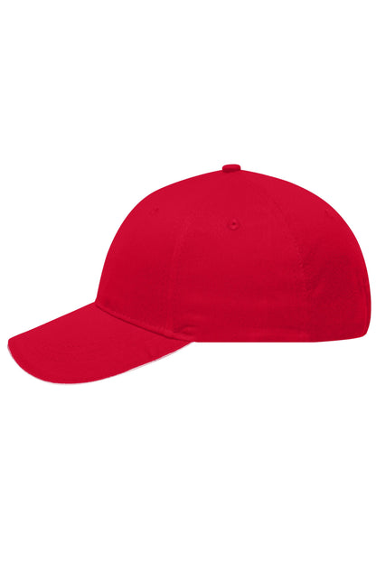 6 Panel Brushed Sandwich Cap - Red/White