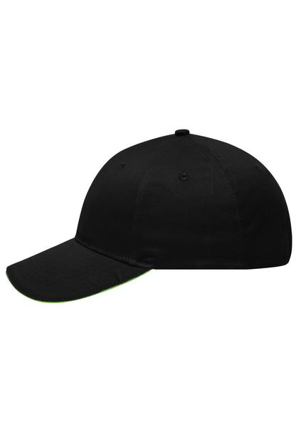 6 Panel Brushed Sandwich Cap - Black/lime green