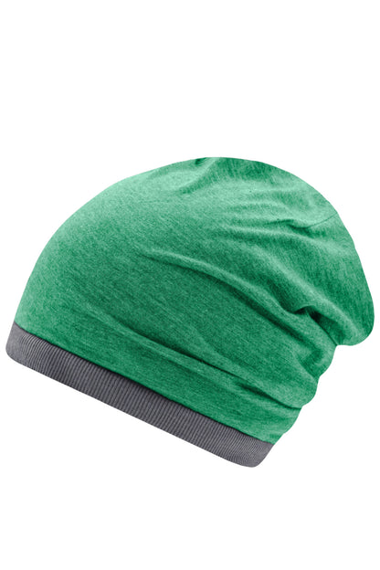 Heather Summer Beanie - Green-melange/dark-grey