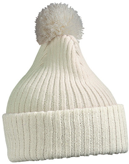 Knitted Cap with pompom - Off White
