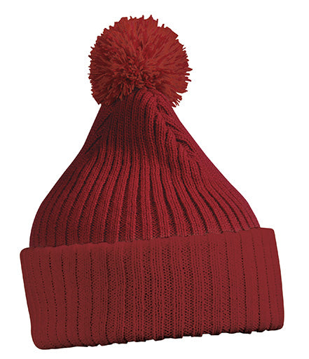 Knitted Cap with pompom - Burgundy