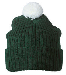 Knitted Cap with pompom - Dark Green/White