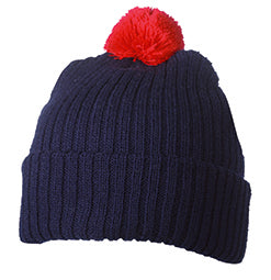 Knitted Cap with pompom - Navy/Red