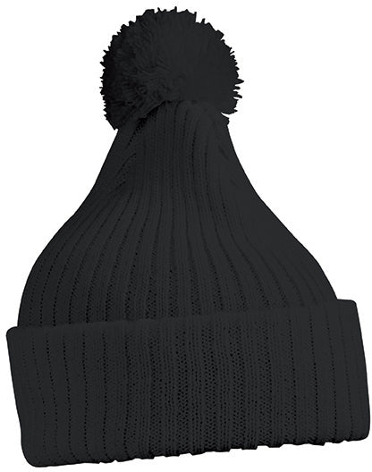 Knitted Cap with pompom - Black