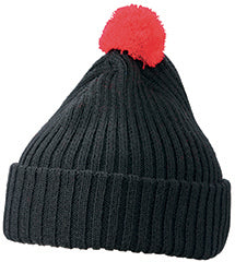 Knitted Cap with pompom - Black/Red