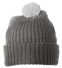 Knitted Cap with pompom - Dark Grey/Light Grey