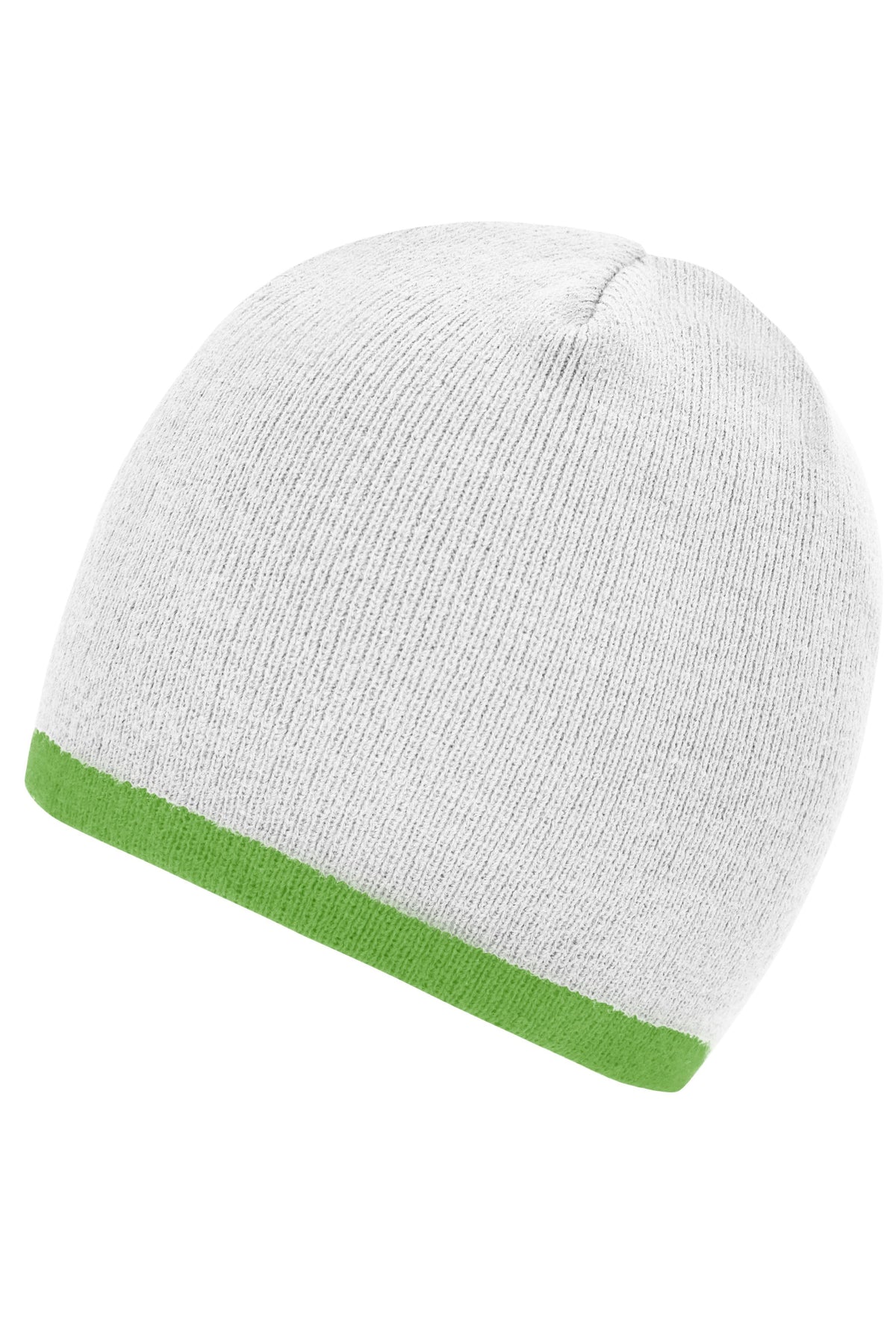 Beanie with contrasting border - White/Lime Green
