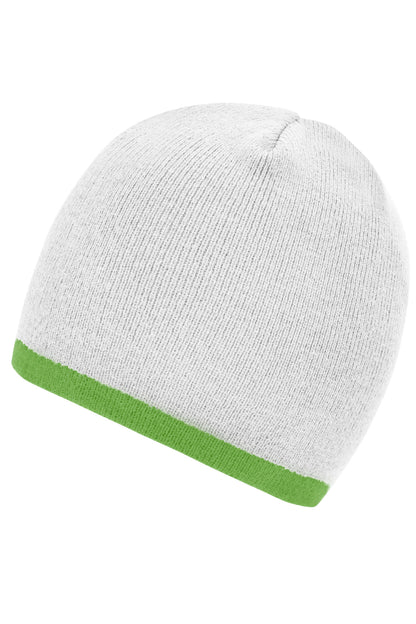 Beanie with contrasting border - White/Lime Green