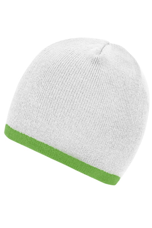 Beanie with contrasting border - White/Lime Green