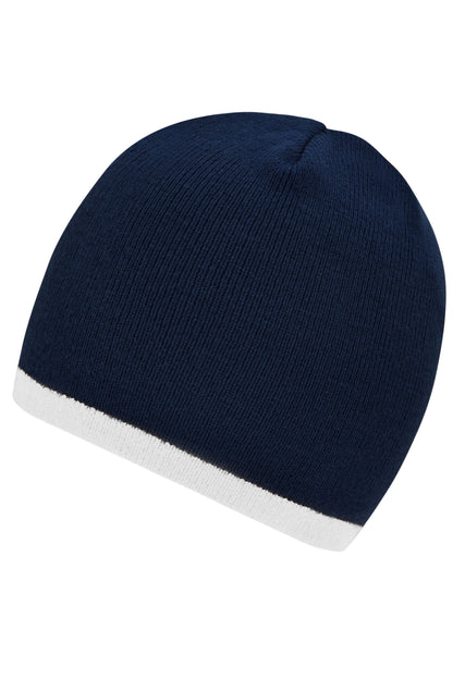 Beanie with contrasting border - Navy/White