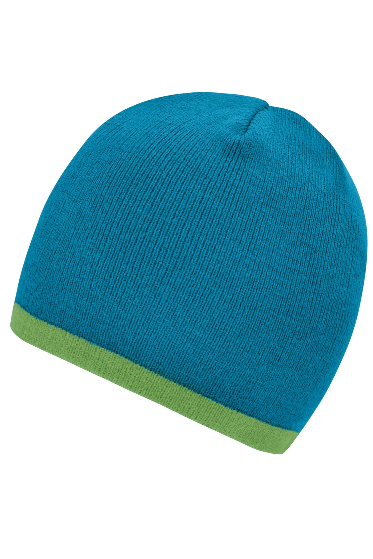 Beanie with contrasting border - Turquoise/Limegreen