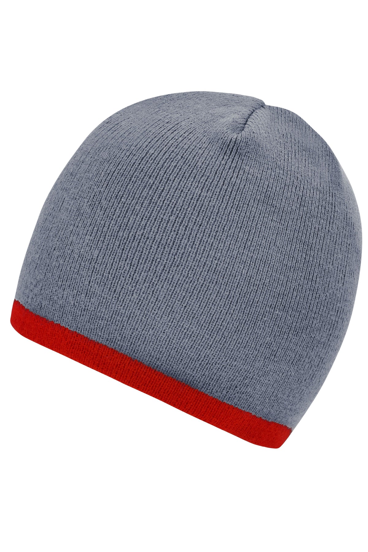 Beanie with contrasting border - Light Grey/Burgundy