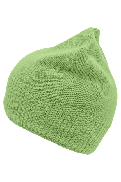 Knitted Beanie with Fleece In - Lime-green