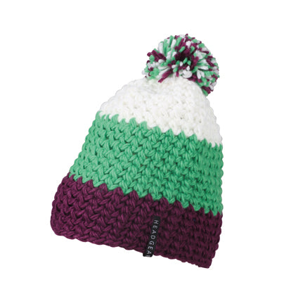 Crocheted Cap With Pompon - Purple/Limegreen/white