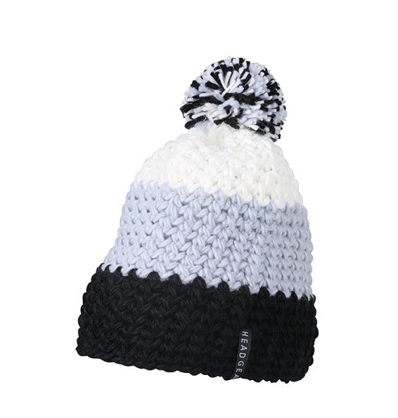 Crocheted Cap With Pompon - Black/silver/white