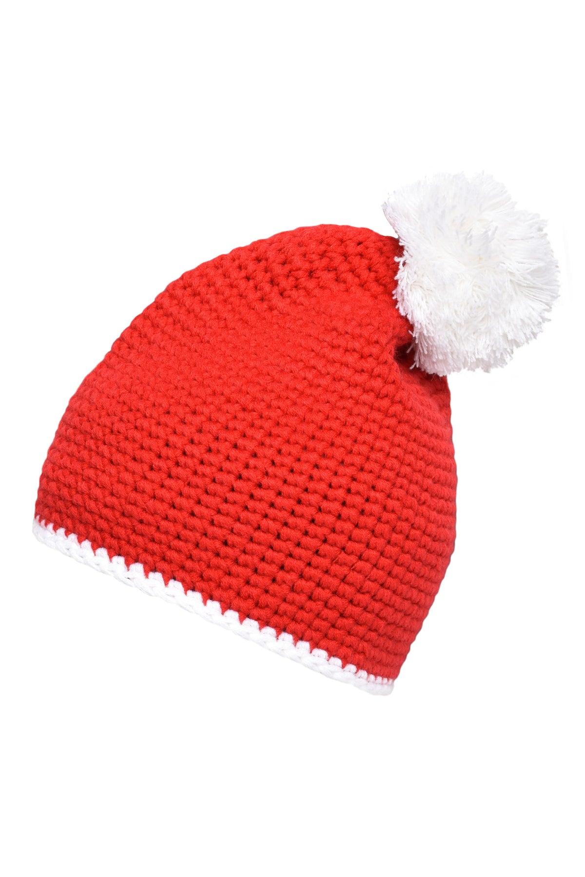 Pompon Hat with contrast strip - Red/White