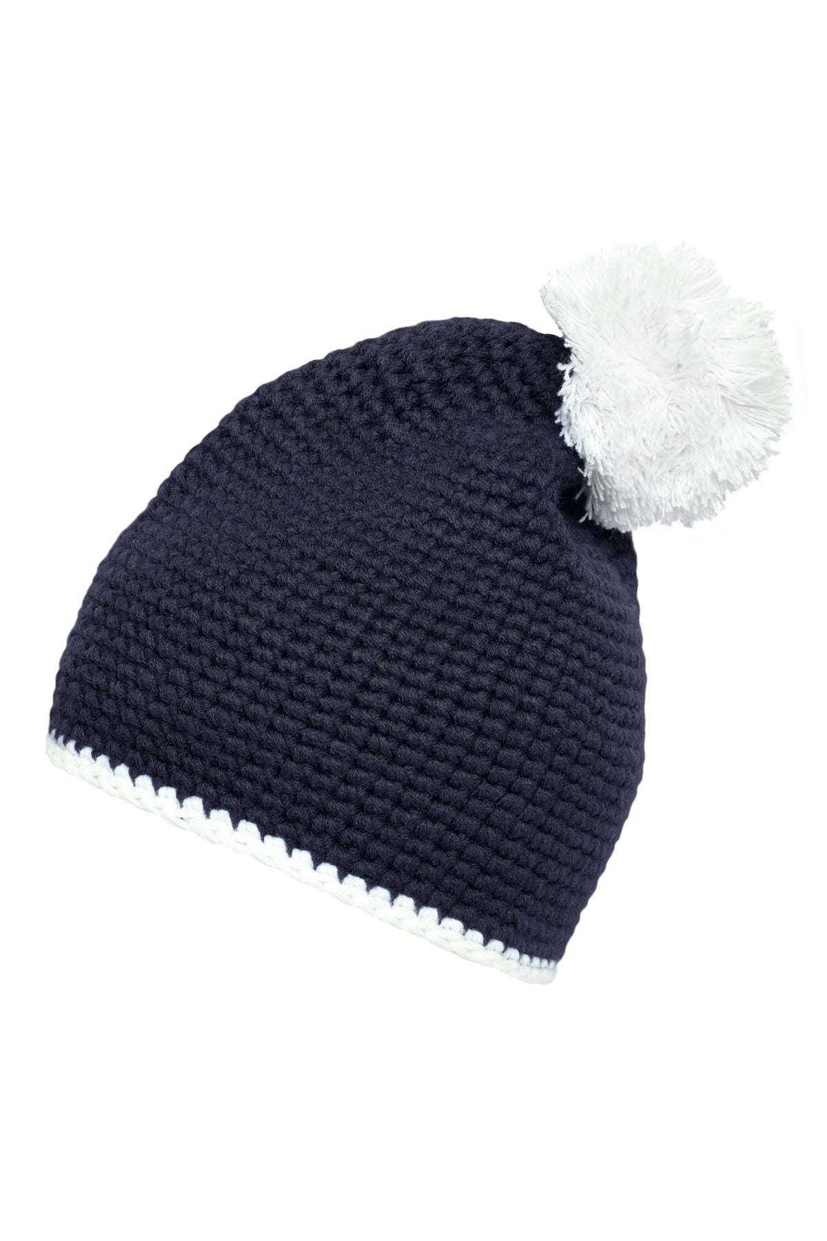 Pompon Hat with contrast strip - Navy/White