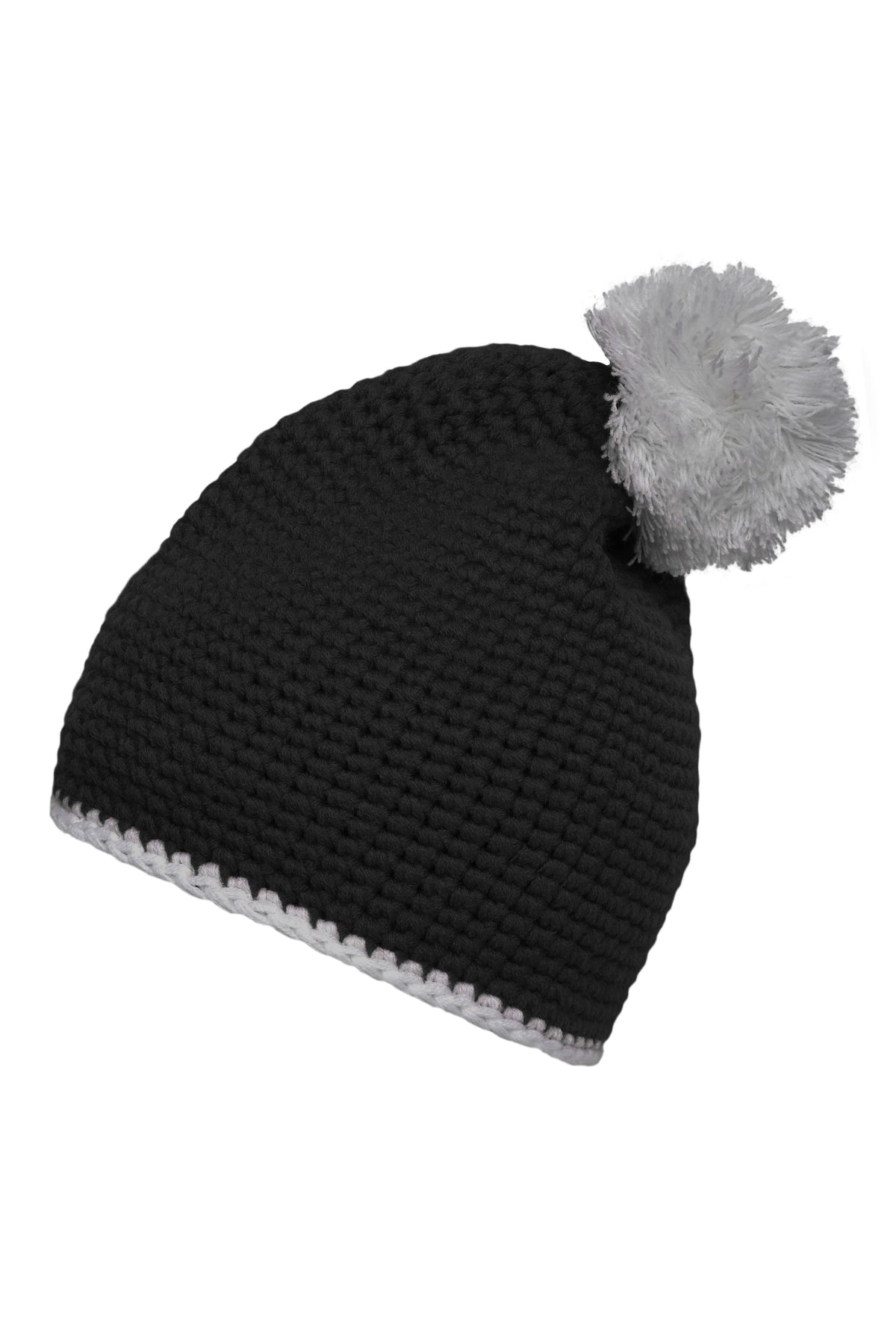 Pompon Hat with contrast strip - Black/Light-Grey