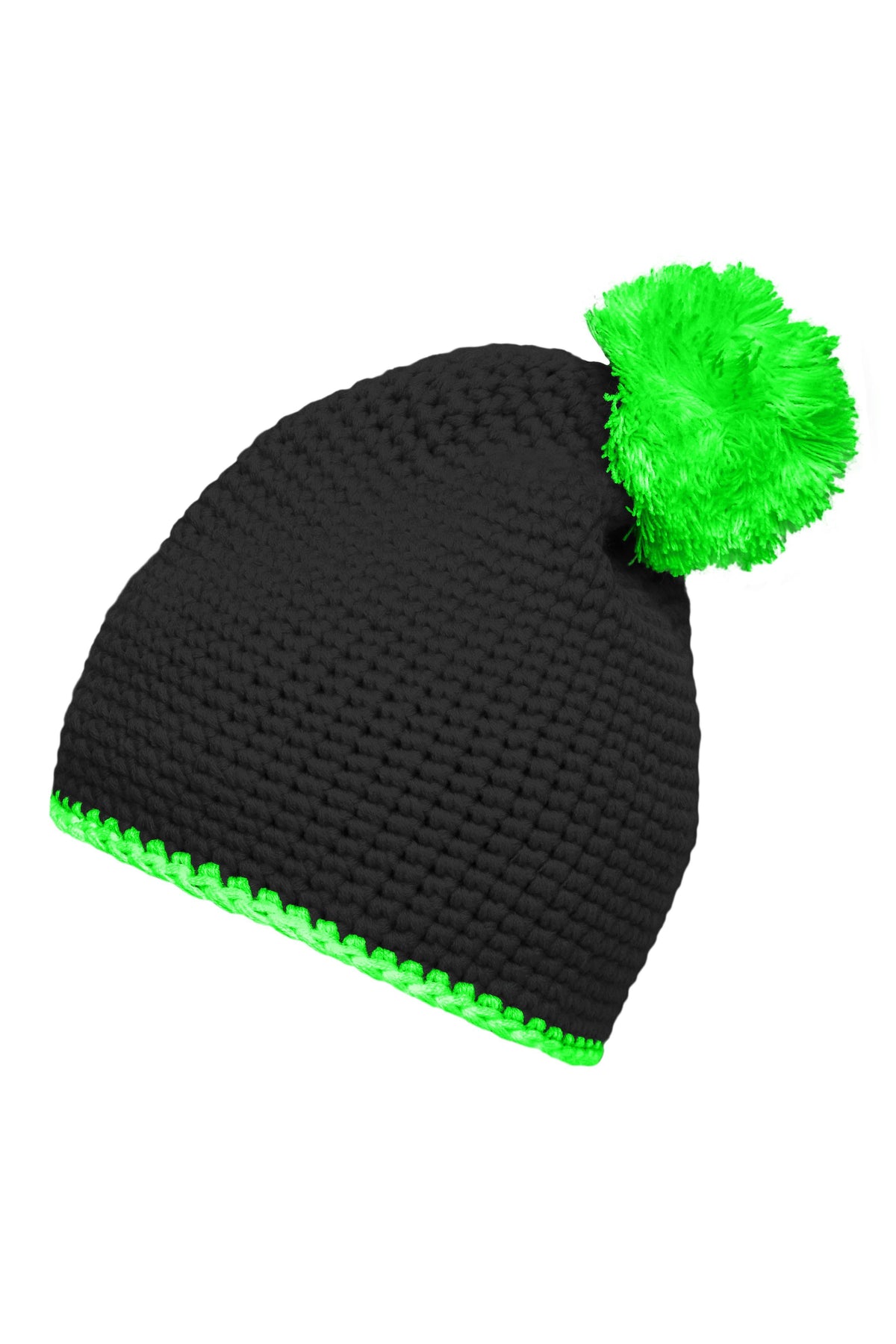 Pompon Hat with contrast strip - Black/Neon-Green